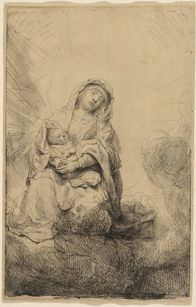 De Maagd en het Kind in de Wolken door Rembrandt van Rijn