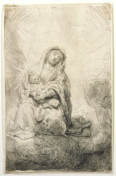 De Maagd met het Kind in de wolken door Rembrandt van Rijn