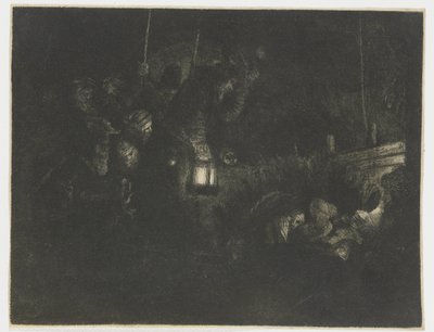 De aanbidding van de herders: een nachtstuk door Rembrandt van Rijn