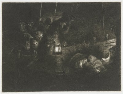 De aanbidding van de herders: een nachtstuk door Rembrandt van Rijn