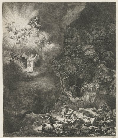 De Engel Verschijnt aan de Herders door Rembrandt van Rijn