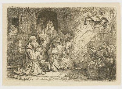De engel vertrekt van de familie van Tobias door Rembrandt van Rijn