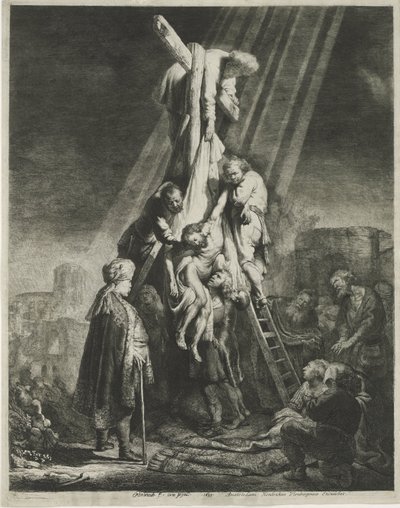 De kruisafneming: tweede plaat door Rembrandt van Rijn