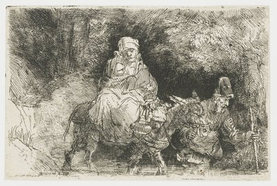 De vlucht naar Egypte over een beek door Rembrandt van Rijn