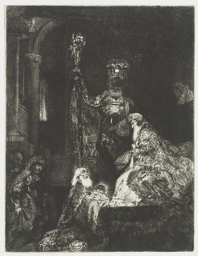 De presentatie in de tempel in de donkere manier door Rembrandt van Rijn