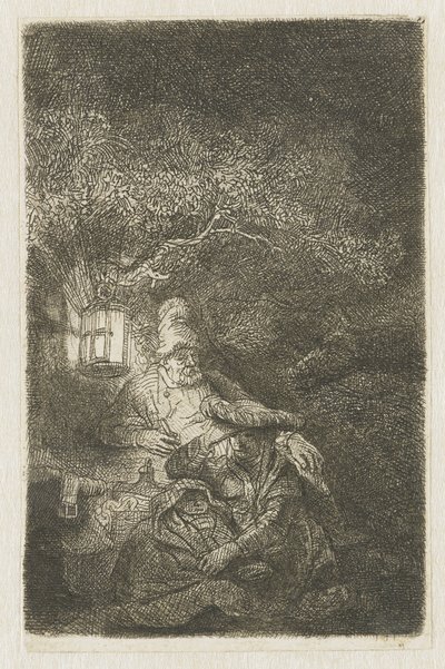De rust tijdens de vlucht naar Egypte: een nachtstuk door Rembrandt van Rijn