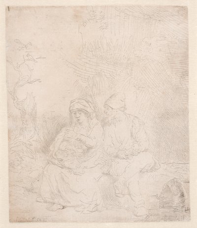 De rest van de vlucht: licht geëtst door Rembrandt van Rijn