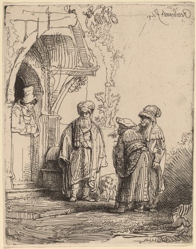 Drie Oosterse Figuren (Jacob en Laban?) door Rembrandt van Rijn