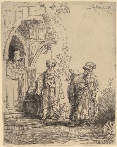 Drie Oosterse Figuren (Jacob en Laban?) door Rembrandt van Rijn