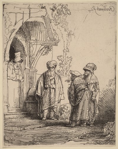 Drie oosterse figuren (Jakob en Laban) door Rembrandt van Rijn