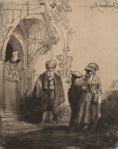 Drie oosterse figuren Jacob en Laban door Rembrandt van Rijn