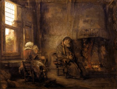 Tobit en Anna wachten op de terugkeer van hun zoon, 1659 door Rembrandt van Rijn