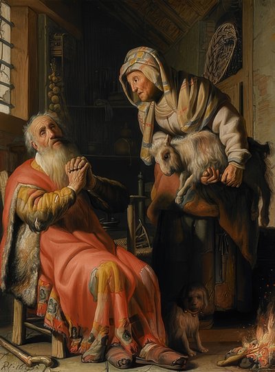 Tobit beschuldigt Anna. 1626 door Rembrandt van Rijn