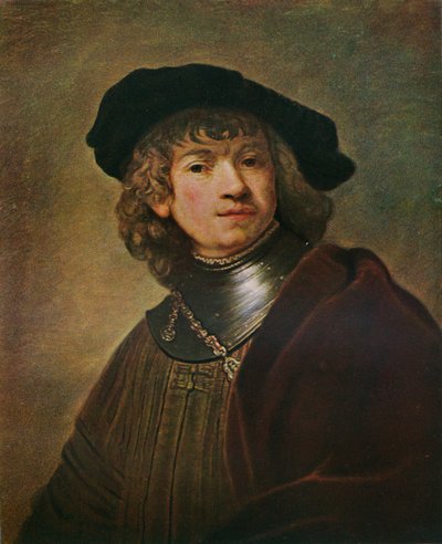 Tronie van een jonge man in een gorget en muts, ca. 1639 door Rembrandt van Rijn