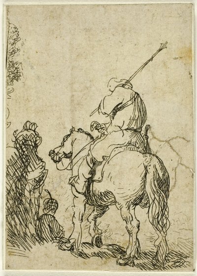 Geturband soldaat te paard door Rembrandt van Rijn