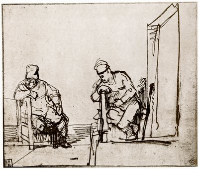 Twee mannen zittend bij een deuropening, 1913 door Rembrandt van Rijn