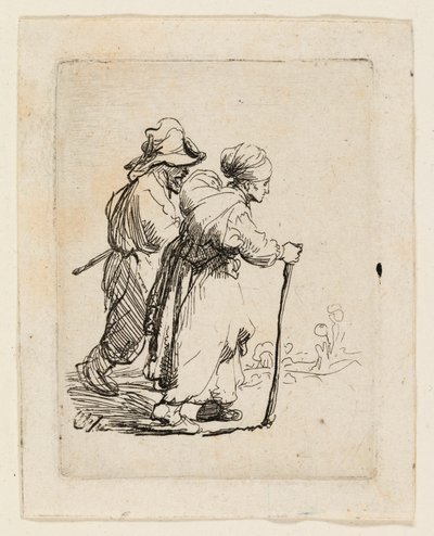 Twee Zwerver, een Man en een Vrouw door Rembrandt van Rijn