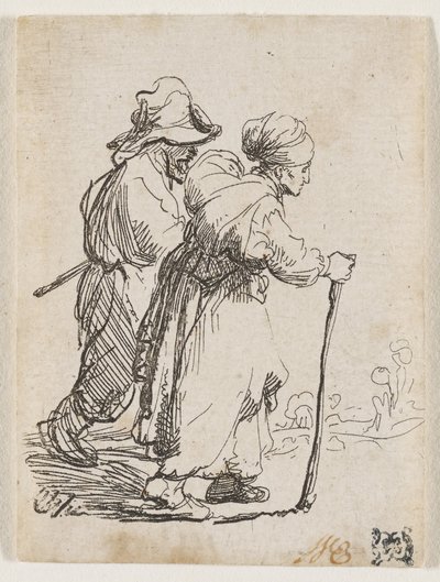 Twee zwervers, een man en een vrouw door Rembrandt van Rijn