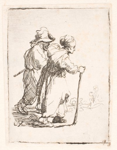 Twee zwervers, een man en een vrouw door Rembrandt van Rijn