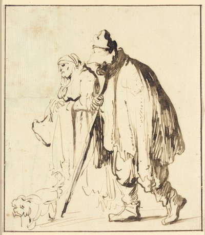 Zwerverpaar met een hond door Rembrandt van Rijn