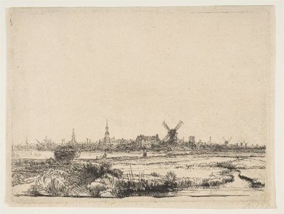 Uitzicht op Amsterdam vanuit het noordwesten, ca. 1640 door Rembrandt van Rijn