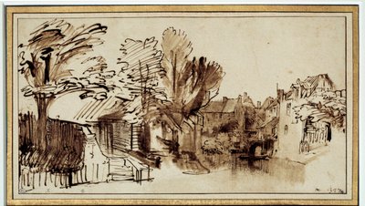 Uitzicht op het Singel Kanaal in Amersfoort (tekening door Harmensz Rembrandt) door Rembrandt van Rijn