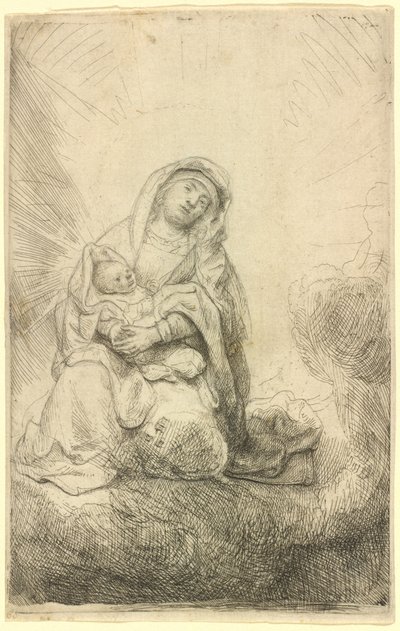 Maagd en kind in de wolken door Rembrandt van Rijn