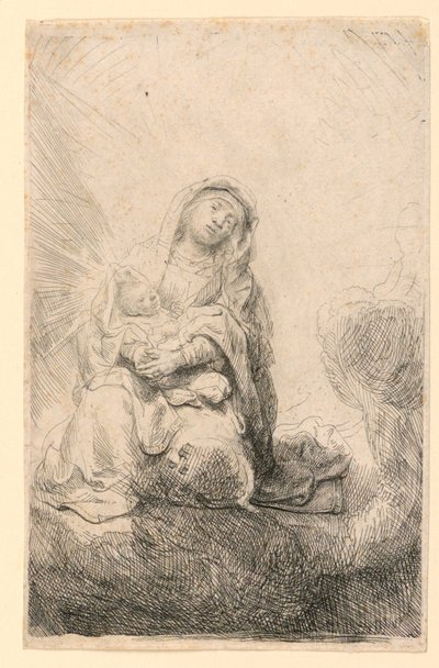 Maagd en Kind in de Wolken door Rembrandt van Rijn