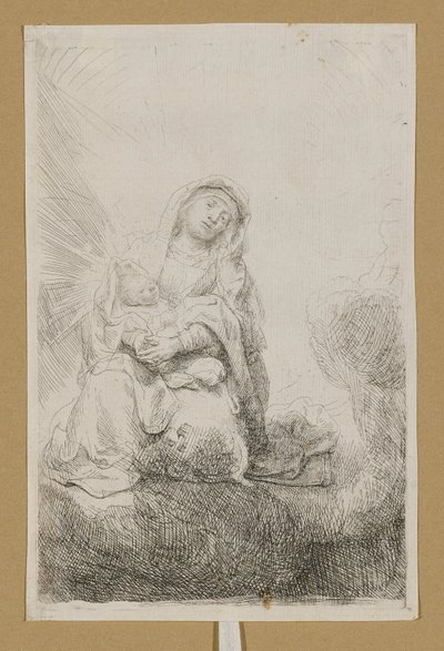 De Maagd met het Kind in de wolken door Rembrandt van Rijn