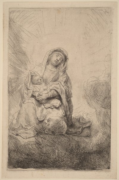 De Maagd met het Kind in de wolken door Rembrandt van Rijn