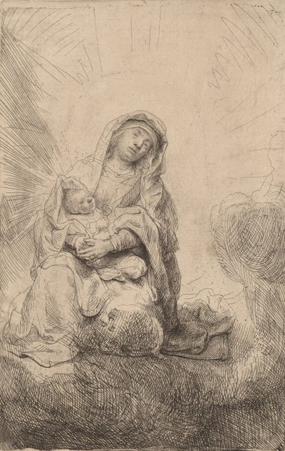Maagd en Kind in de Wolken, 1641 door Rembrandt van Rijn
