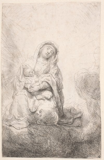De Maagd met het Kind in de wolken door Rembrandt van Rijn