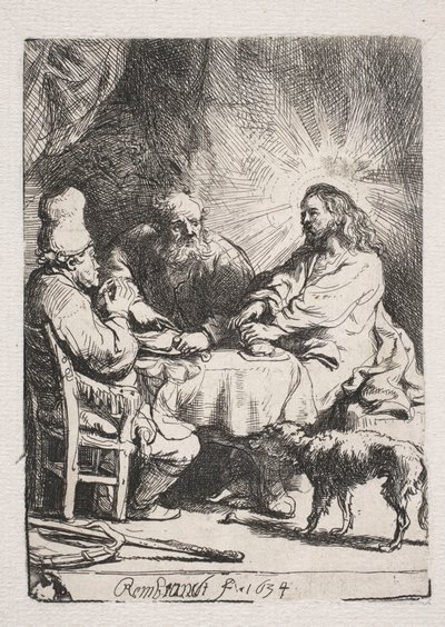 Het avondmaal in Emmaüs (kleine plaat) door Rembrandt van Rijn