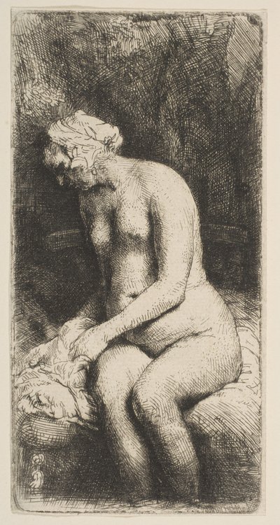 Vrouw die haar voeten baadt in een beek, 1658 door Rembrandt van Rijn