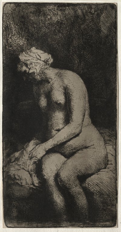Vrouw die Haar Voeten in een Beek Baadt door Rembrandt van Rijn