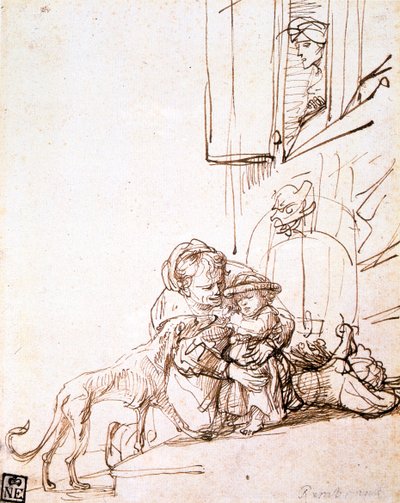 Vrouw met een Kind Bang voor een Hond, 17e eeuw door Rembrandt van Rijn