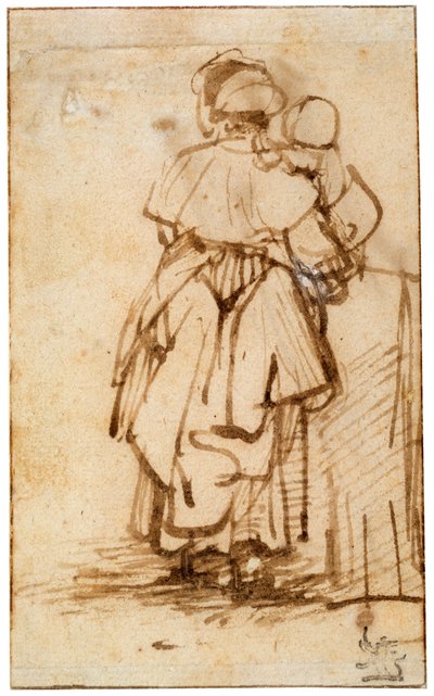 Vrouw met een kind op haar schoot, 1640s door Rembrandt van Rijn