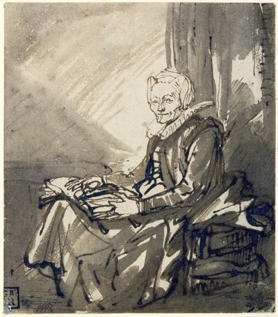 Vrouw met een Open Boek op haar Schoot, ca. 1639 door Rembrandt van Rijn
