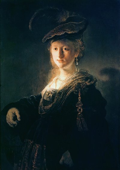 Jonge vrouw in kostuum door Rembrandt van Rijn