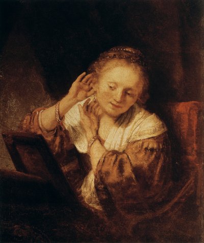 Jonge vrouw met oorbellen door Rembrandt van Rijn