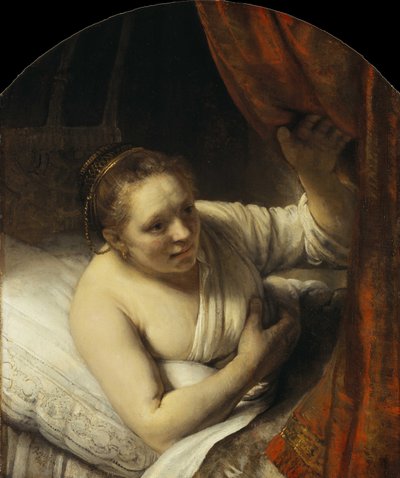 Jonge vrouw in bed, 1645-1647 door Rembrandt van Rijn
