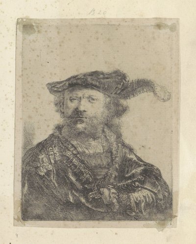 Zelfportret met gepluimde fluwelen baret door Rembrandt van Rijn