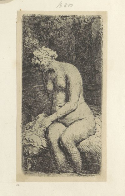 Zittende naakte vrouw door Rembrandt van Rijn