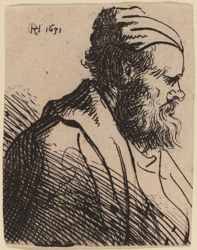 Man met Platte Neus in een Pet door Rembrandt van Rijn and Studio of Rembrandt