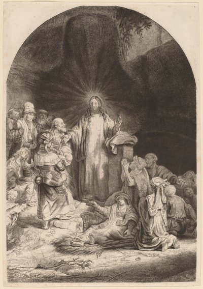 Christus predikt en geneest (Fragment van de Honderd Guldens Prent) door Rembrandt van Rijn and William Baillie