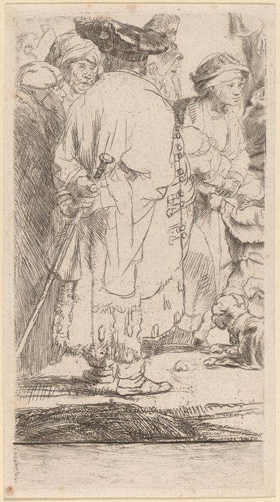 De man met een stok (Fragment uit de Honderd Guilder Print) door Rembrandt van Rijn and William Baillie