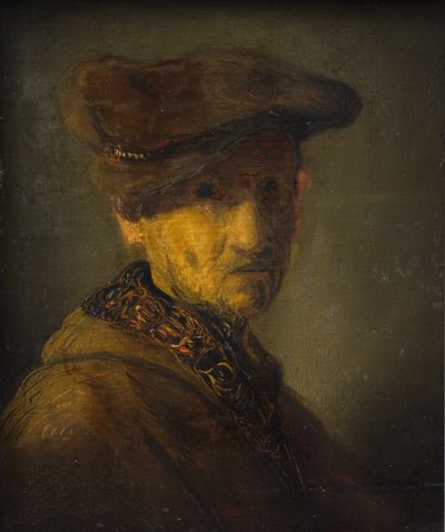 Man met een hoed. (Portret van Rembrandts vader) door Rembrandts skole