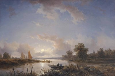Hengelaars in een roeiboot in de schemering door Remigius Adrianus Haanen