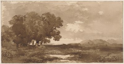 Landschap met links bomengroep door Remigius Adrianus Haanen
