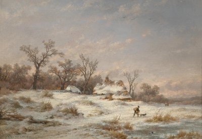 Winterlandschap met decoratieve figuren door Remigius Adrianus Haanen